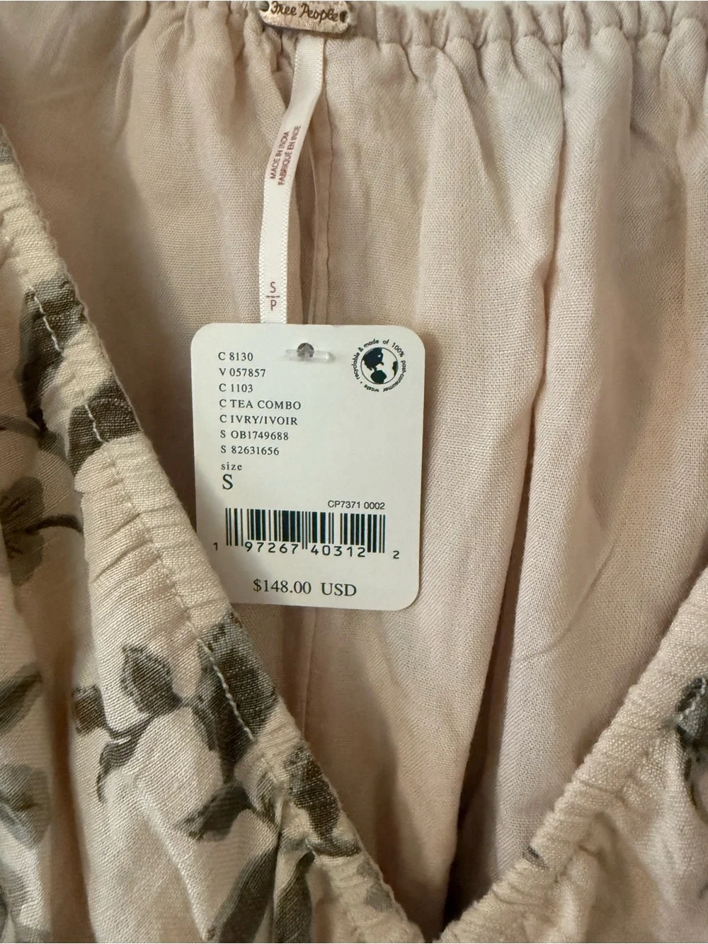 Free People Beige Floral V-Neck Mini Dress